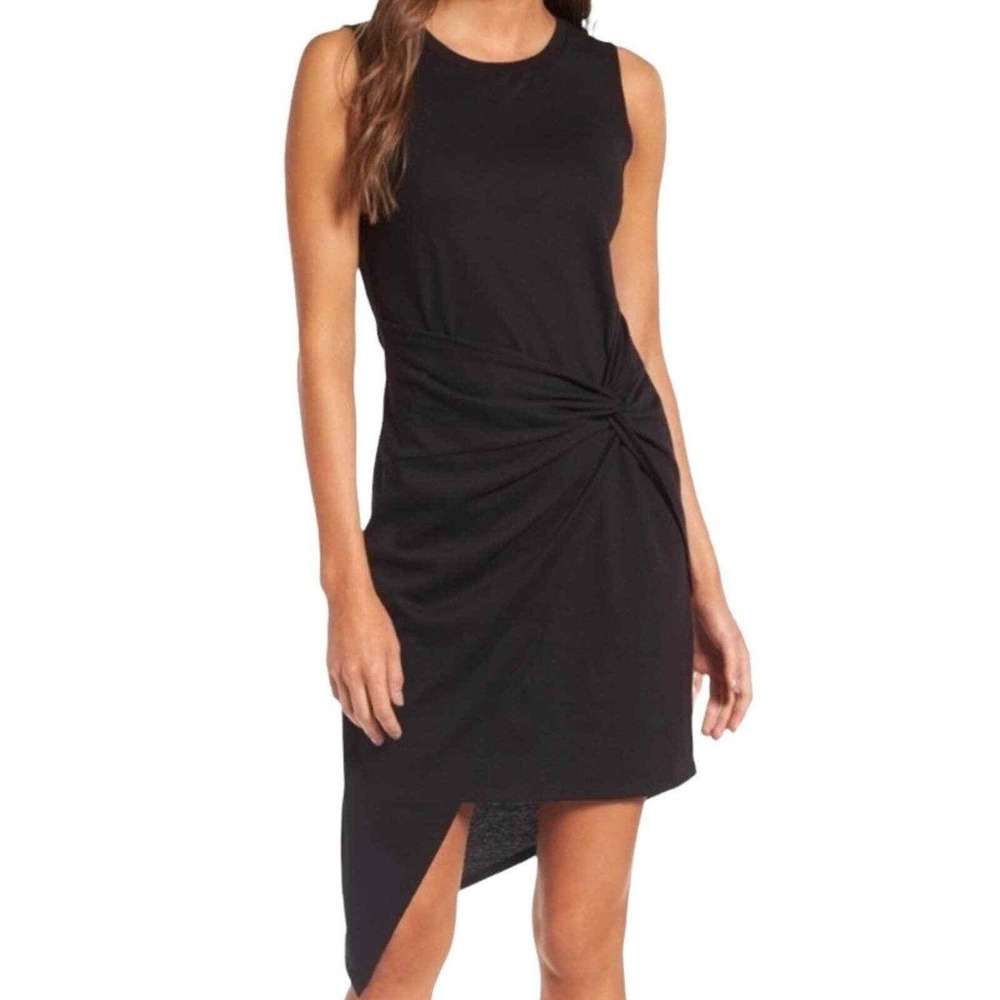 Trouve Sleeveless Knot Front Asymmetrical Mini Dress Small Black NWT Jersey LBD